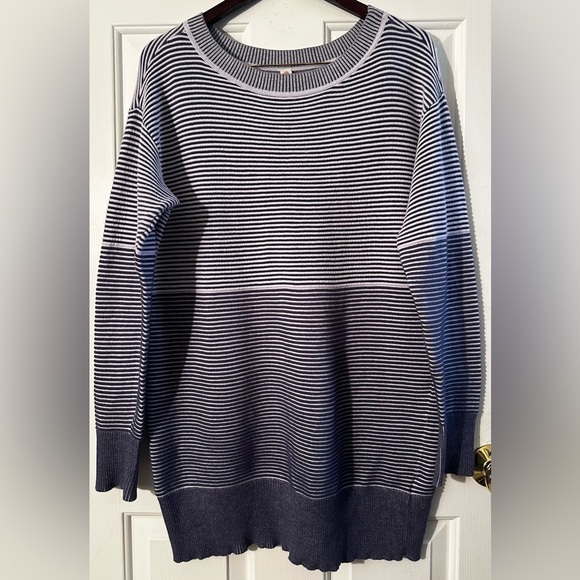 ANTHROPOLOGIE Daily Practice SM White Blue Striped SOFT Knit Sweater Dress Tunic - Picture 4 of 12